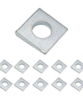 Beveled Square Washer Set delivers a flat, load-distributing surface for bolts on inclined or uneven surfaces, shown with 10 galvanized washers.