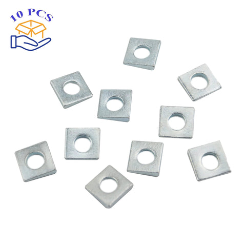 Beveled Square Washers 3/8 in ID by 7/8 in OD galvanized carbon steel pack of 10 shown in scattered view