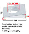 Beveled Square Structural Washers For Five Eighths Bolts And I Beams In Low Carbon Steel With Electro Galvanized Finish This Pack Of Twelve Measures Thirty Four By Thirty Four By Seven Point Five Millimeters Providing Secure Seating For Angled Beams