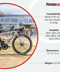 Road bicycle displayed outdoors with specifications overlay; suitable for use with 6Nm T-Handle Torque Limiting Tool – Torque Wrench Bit.