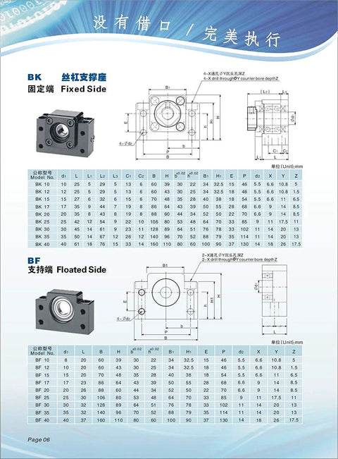 Technical diagram of BK BF12 end supports for SFU1605 Ball Screw Assembly for CNC Machines 16mm diameter 5mm lead 600mm length.