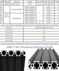Detailed image showing two pack 20 series T slot 2080 aluminum extrusion profile 19.7 inch 500mm European standard anodized rail in black.