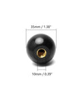 Close-up of Five Pack 3/8-16 Threaded Ball Knobs For Lawn Mowers 1-3/8 Inch Diameter Bakelite Thermoset Handle Black with size annotations.