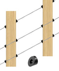 Quarter Inch 30 Degree Black Beveled Washer For Cable Railing 10 Pack installed on wooden posts