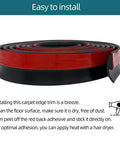 Carpet Floor Transition Strip, Self-Adhesive Carpet to Tile Transition Edging Trim in Black, 20Ft, showing installation details