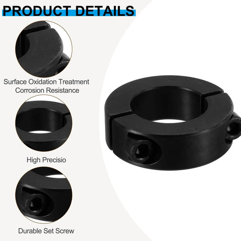 Bore 28mm Double Split Shaft Collar 48mm OD 26mm Thickness, 2 Pack 45#Carbon Steel Locking Collar Clamp Style with Set Screw, Black