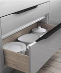 Drawer with 5 Pack Concealed Finger Pulls For Cabinets And Drawers, black aluminum handles on kitchen cabinet, installed view
