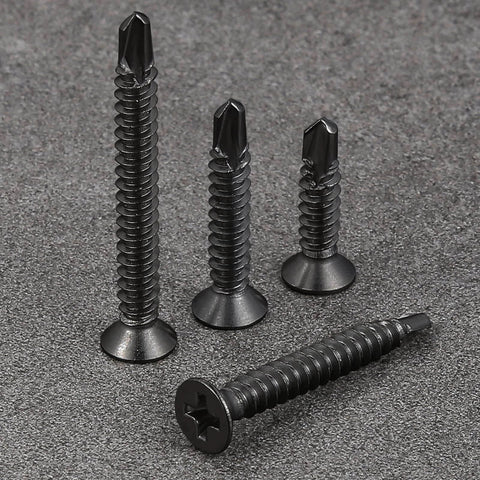 500pcs #8 x 5/8 Inch Flat Head Self Tapping Sheet Metal Screws Black Stainless Steel High Strength Self Drilling Screws with Deep Threads
