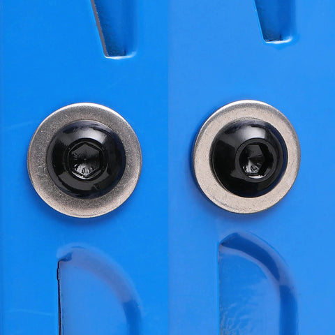 Close-up of 20 Pieces 1/4-20 Button Head Socket Cap Screws in 304 Stainless Steel 18-8 Black Oxide installed in blue surface