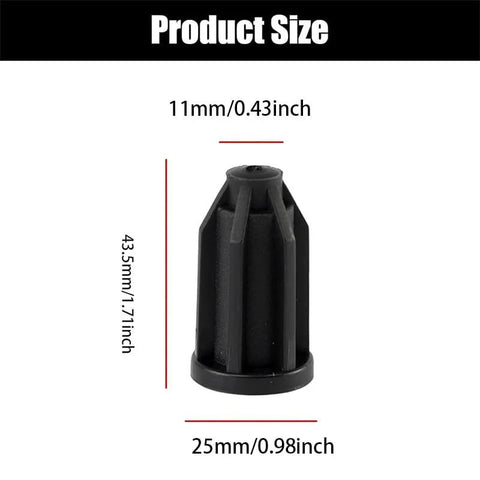 12 Pack Plastic Caster Socket Sleeves For Chair Wheels Round Inserts For One Inch Wheel Diameter And Seven Sixteenth Inch Inside Stem Durable Black Plastic Mounting Sockets With Easy Installation showing product size dimensions