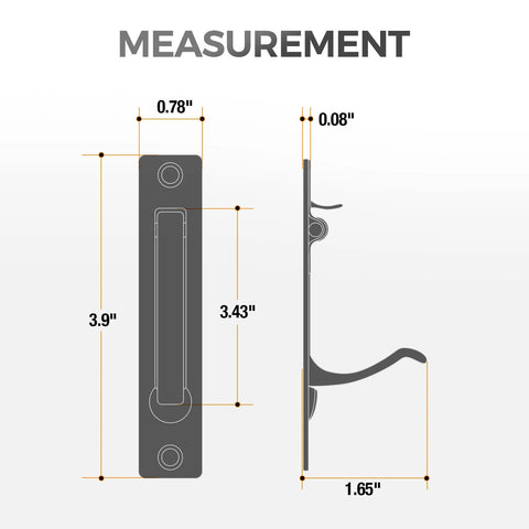 Dimensions of 2 Pack 4.72 Inch Pocket Door Handles With 1 Edge Pull Black Recessed Flush Rectangular Stainless Steel Hardware Set.