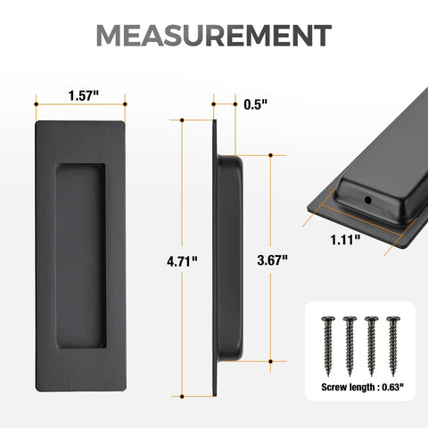 Dimensions of 2 Pack 4.72 Inch Pocket Door Handles with 1 Edge Pull Black Recessed Flush Stainless Steel Set for Sliding Doors