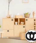 Set Of 2 Black Ring Drawer Pulls For Cabinets And Dressers Metal O Type Handles installed on light wood cabinet doors