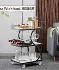 Bar cart on carpet with crystal clear soft polyurethane wheels for carts furniture and DIY projects protecting hardwood floors.