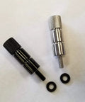 Extended Seat Bolt Compatible with Harley Davidson Touring Bikes 100% STAINLESS STEEL (BLACK), dual-tone, side view with washers