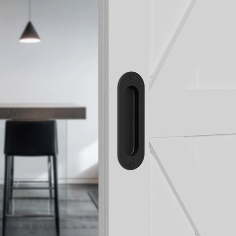 Stainless Steel Recessed Finger Pull Handle Half Inch Deep on white door, sleek matte finish for cabinets and furniture