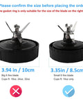 Comparison of two blender blade assemblies, 3.94in big 6-fins and 3.35in small 6-fins, with size and cup fit information.