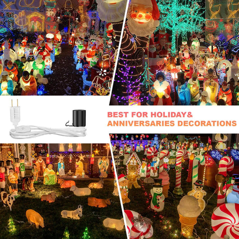 Replacement Blow Mold Light Kit With 5 Foot Cord And No Fuss On Off Switch For E27 E26 Bulbs Awesome For Halloween Christmas Blow Mold Village Decor Indoor Outdoor Use displayed with festive holiday figures and lights.