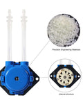 2PCS 12V DC Dosing Pump Peristaltic Dosing Head Low Flow Peristaltic Pump Liquid Small with Connector, blue pump detail