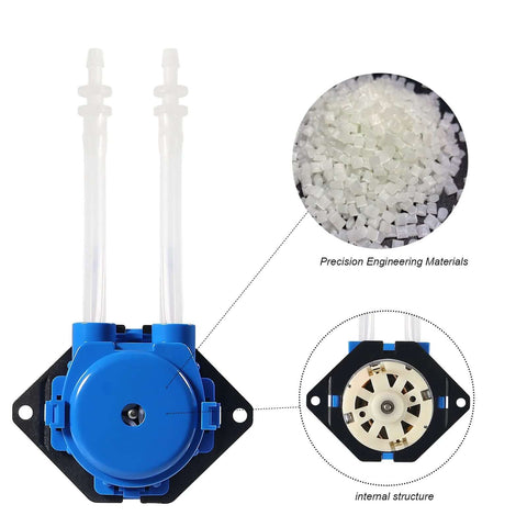 2PCS 12V DC Dosing Pump Peristaltic Dosing Head Low Flow Peristaltic Pump Liquid Small with Connector, blue pump detail