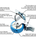 12 Pack 2 Inch Brake Caster Wheels With Swivel Plate Casters In Blue Polyurethane Locking Brakes, detailed side view.