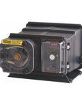 Blue White FlexFlo A100N Metering Feeder Pump 115V - 3/8" OD 6.8 GPD Compression Nuts, front view showing dial and tubing