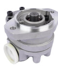 Close-up of Getanye Hydraulic Gear Pump 7000311 Replacement for Bobcat S70 Skid Loader showing gear mechanism and fittings.