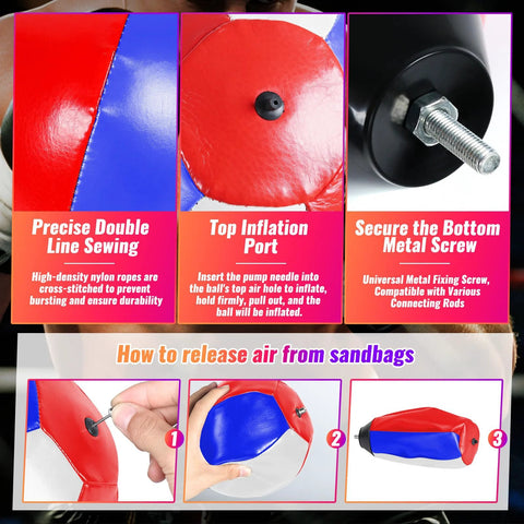 Boxing speed ball, colorful blue white red, with 8mm universal screw, inflation port, and double line sewing for hooks, jabs, uppercuts