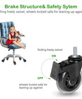 Brake Caster With Three Eighths Inch 16UNC Threaded Stem, Heavy Duty 3 Inch Lockable Bearing Caster With Lock Nuts shown on chair