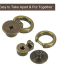 Ball Stud Rivet Set For Purses And Leather Crafting, Four Pieces With D Ring Connector, easy assembly and brass finish, zinc alloy