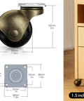 4 Pack Ball Caster Wheels Set 1.5 Inch Brass Plate Swivel Casters With Screws For Furniture Kitchen Cabinets Tables Durable Polyurethane Wheels Heavy Duty Brackets Smooth Rolling, Maximum Load 200 Lbs