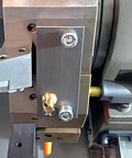 Close-up of installed 5 Pack 10Mm Brass Ball CNC Nozzle With Slanted Hole And Screw Lock Extends Coolant Flow For Jewelry Lathes