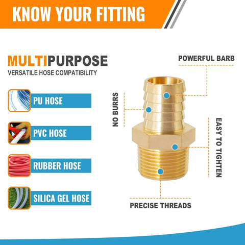 1/4 NPT Brass Hose Barb Fittings for Air Tools and Fuel Lines