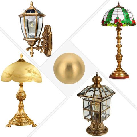 Brass Ball Lamp Finials Caps Knob 25mm 1 Inch 2 Piece Set For Lamp Shade Harp Top Decoration And Furniture Lighting displayed with lamps