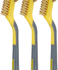 Three Brass Mini Brushes for Cleaning, Soft Grip, 1/2 inch, Yellow/Grey, 3-Pack with durable brass wire heads and soft-grip handles
