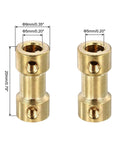 10 Pack 5mm to 5mm Brass Shaft Coupling Joint Connector with Screws and Hex Wrench Flexible Motor Shaft Coupler for Car Wheels Tires Shaft Motor shown in gold with measurements