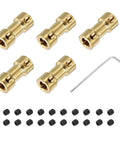Brass Shaft Coupling Kit 5mm to 5mm with Screws and Hex Wrench for RC Cars, showing five couplers, twenty screws, one hex tool