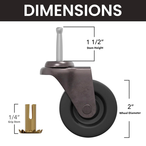 Brass Stem Casters With 2 Inch Rubber Wheels For Furniture Set Of Four Smooth Mobility Prevents Floor Scratches Durable
