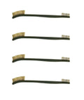 Four small brass wire brushes lined up, part of the 5-Piece Brass Wire Brush Set for cleaning and rust removal.