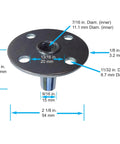 Diagram showing dimensions of Broad Brimmed Top Hat Caster Socket For Seven Sixteenth Inch Caster Stem Set Of Four For Piano.