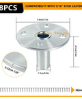 8 Pcs Broad Brimmed Caster Socket Kit With 32 Stainless Steel Screws For Seven Sixteenths Inch Caster Stems Durable Inserts
