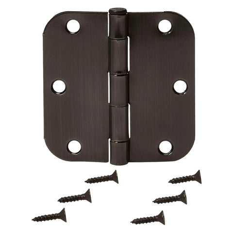 Rounded Five Eighths Radius Interior Door Hinges Set, Eighteen Pack, Oil Rubbed Bronze Finish with screws, 3.5 by 3.5 inches