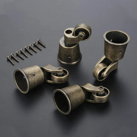 Vintage Bronze Swivel Cup Caster Set 4 Pieces, Universal Metal Pulley Wheel Casters with mounting screws on dark surface