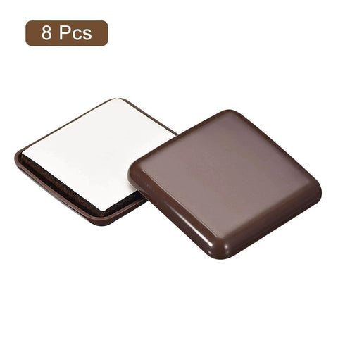 Furniture Sliders, 8Pcs 2" - Plastic Self-Adhesive Square Sliding Pads, Chair Glides for Carpeted Tile Vinyl Hardwood Floors (Brown)