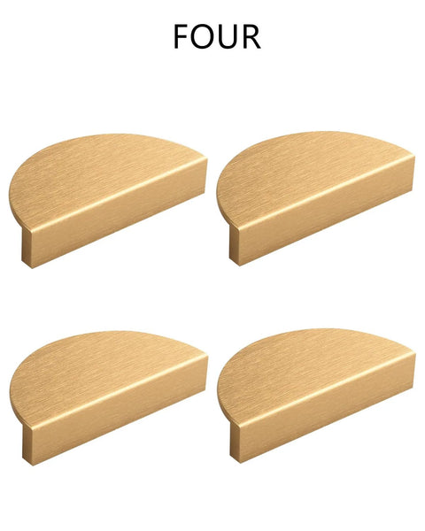 4 Pack Half Moon Finger Pulls With 3 Inch Center Hole, Brushed Brass Gold Cabinet And Drawer Handles, front view