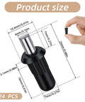 Close-up of 24pcs Cabinet Door Repair Pin, spring loaded, telescopic design, black, with hand holding pin, dimensions shown.