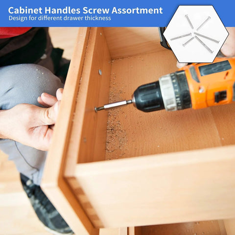 Installing a drawer handle with M4 Cabinet Screws Kit 200 Pieces 25 To 50mm Silver Pan Head Phillips Drive Stainless Steel Assortment