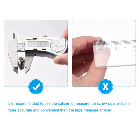 Caliper measuring Ball Point Set Screws M8 X 16mm 304 Stainless Steel, showing accuracy over a ruler.