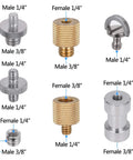 Camera Screw Adapter Kit 19 Pcs Quarter Inch And Three Eighth Inch Converter Set with threaded metal adapters shown