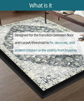 Carpet Floor Transition Strip, Self-Adhesive Carpet to Tile Transition Edging Trim Suitable for Door Threshold/Wood Floor, Cover Height Within 5mm - Black(20Ft) shown on a wooden floor with rug.